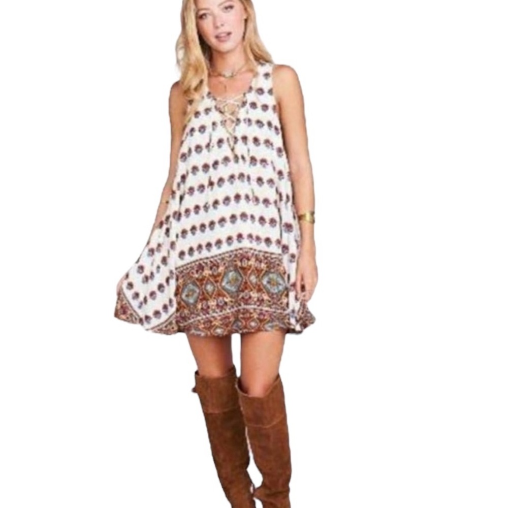 Show Me Your Mumu Mini Dress Rancho Mirage Lace Up Sleeveless Sz Small Boho NWT